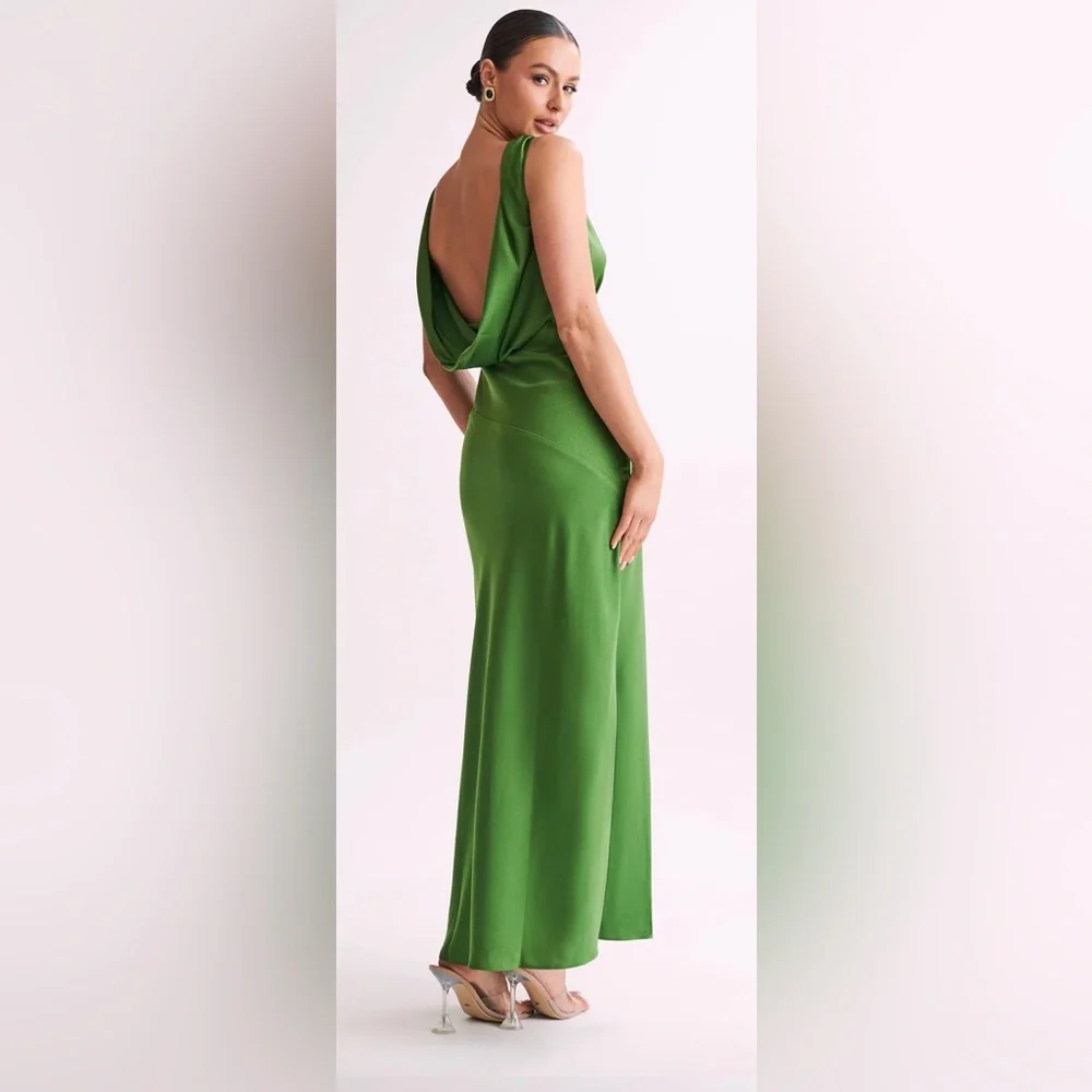 Maxi Satin Dress With Back Cowl - Emerald. New with tags - Picture 2 of 3